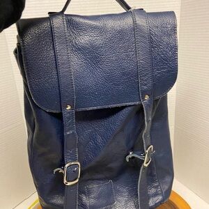 Kokosina Navy Blue Soft Leather Backpack Ruck Sack